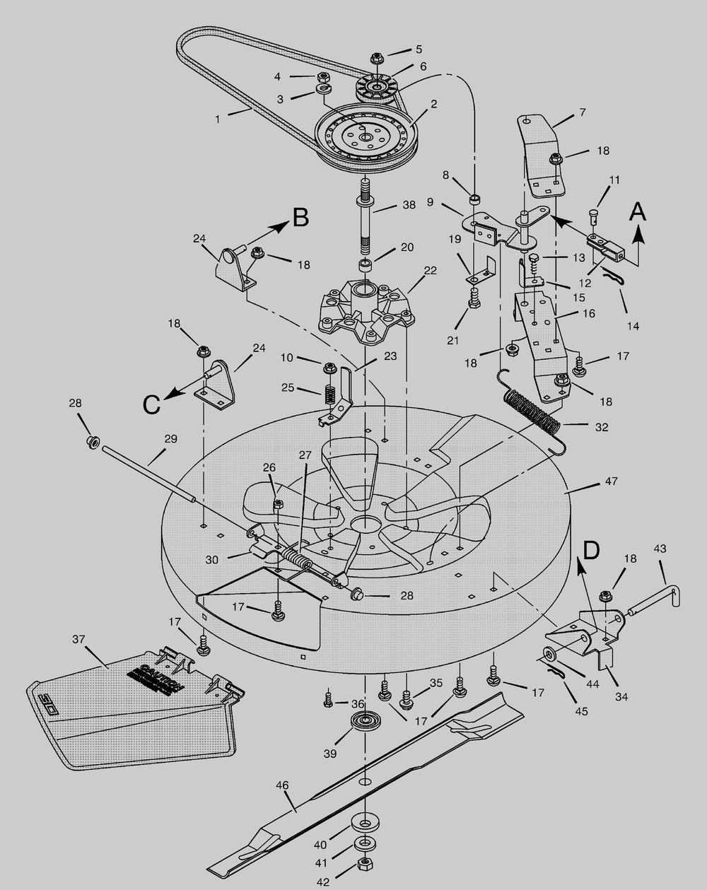 Mower Housing Diagram and Parts List for 30540X67C  Briggs and Stratton Lawn Tractor